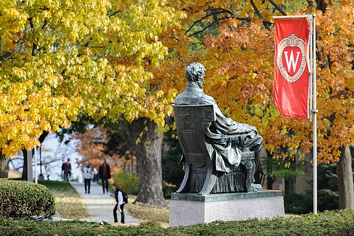 Statue of Abraham Lincoln among the fall foliage